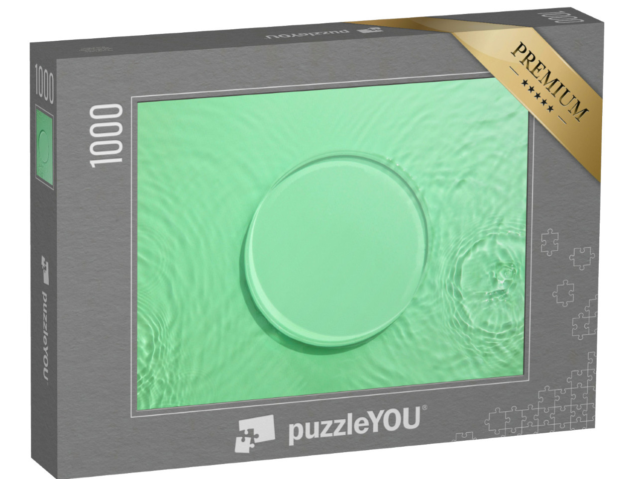 puzzle 1000 dílků „Prázdný skleněný kruhový podstavec na průhledném zeleném vod...“