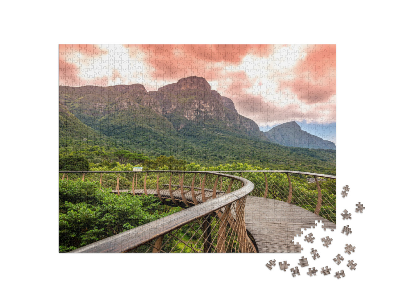 puzzle 1000 dílků „Národní park Kirstenbosch s chodníkem v korunách stromů a Stolovou horou, Jihoafrická republika“