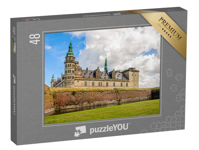 puzzle 48 dílků „Panoramatický pohled na cihlovou zeď kolem hradu Kronborg, Helsingor“