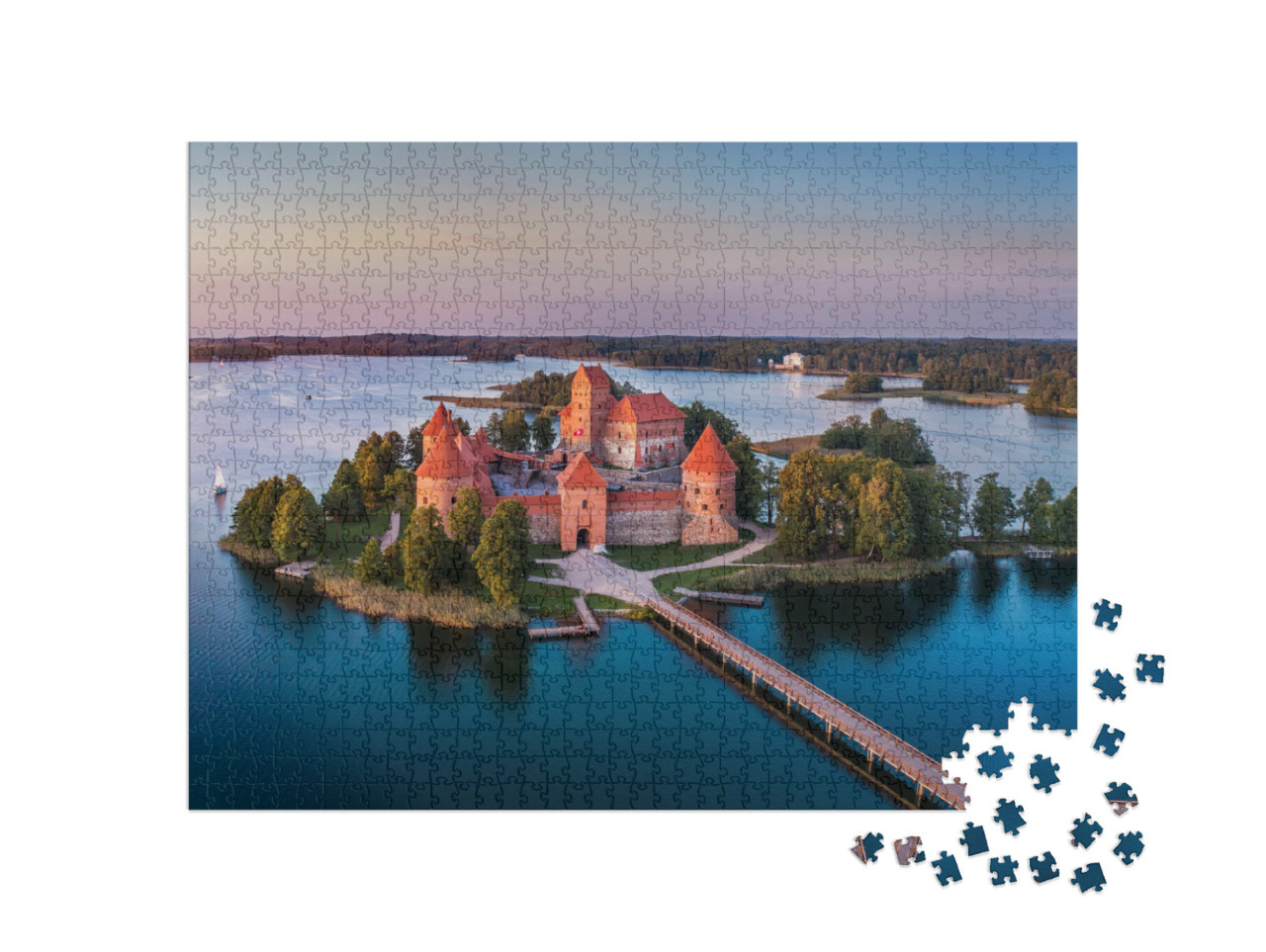 puzzle 1000 dílků „Hrad Trakai: středověký gotický ostrovní hrad, Litva“