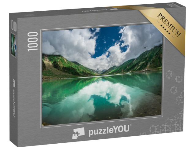 puzzle 1000 dílků „3224 metrů vysoké jezero Saiful Muluk, modrozelená voda v Pákistánu“