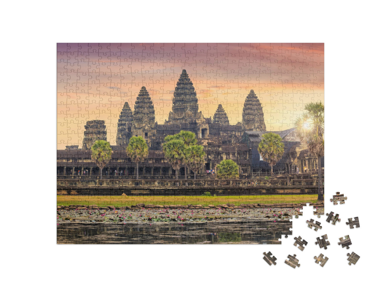 puzzle 500 dílků „Krásný východ slunce u Angkor Watu, Siem Reap, Kambodža“