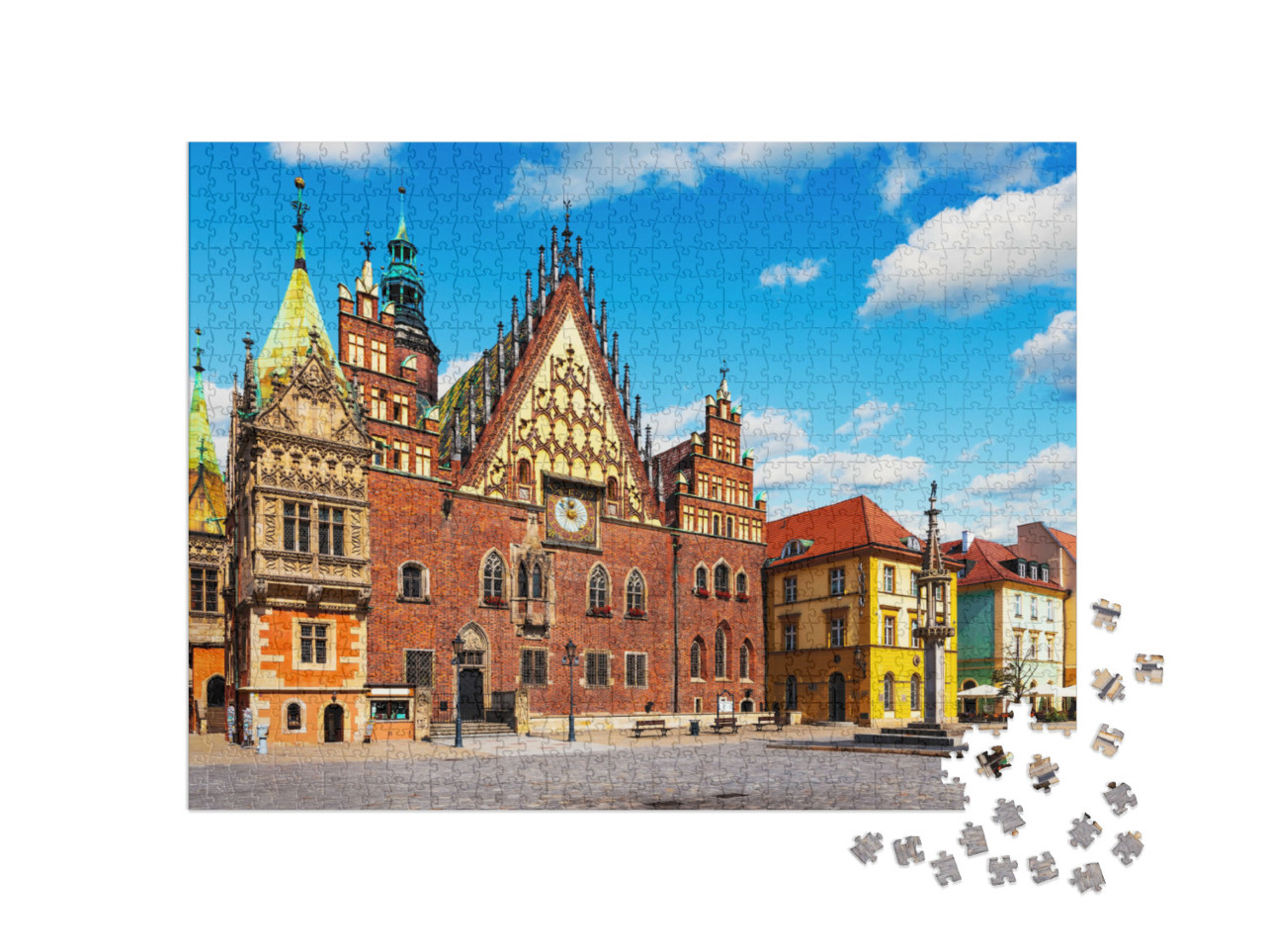 puzzle 1000 dílků „Léto na staré radnici ve Vratislavi, Polsko“