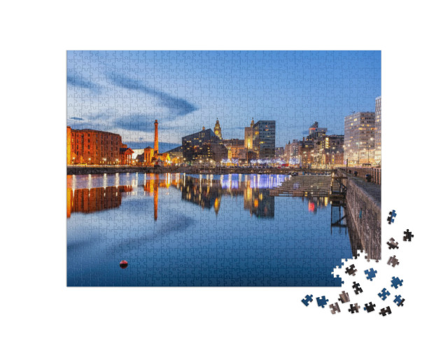 puzzle 1000 dílků „Noční pohled na Liverpool, panorama směrem k Albertovu doku“