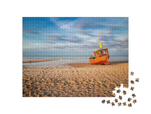 puzzle 1000 dílků „Stará rybářská loď na pláži v Ahlbecku na Usedomu“