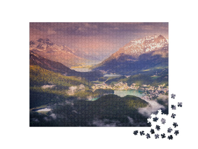 puzzle 1000 dílků „Celerina a Engadinská jezera, Svatý Mořic, Silvaplana“