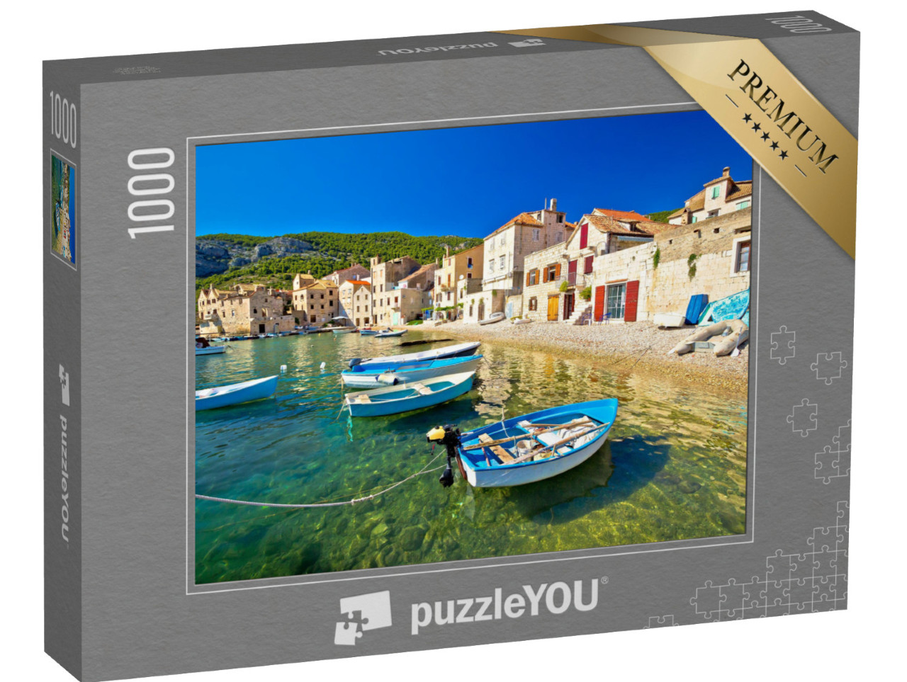 puzzle 1000 dílků „Komiža u vody, ostrov Vis, Chorvatsko“