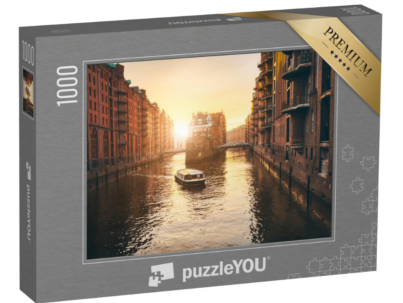 puzzle 1000 dílků „Západ slunce nad hamburskou skladištní čtvrtí Speicherstadt“