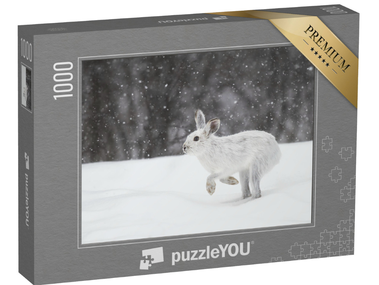 puzzle 1000 dílků „Bílý horský zajíc v kanadské zimě“