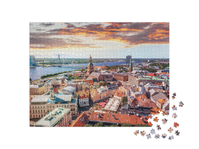 puzzle 1000 dílků „Pohled na Staré město Rigy z ptačí perspektivy“