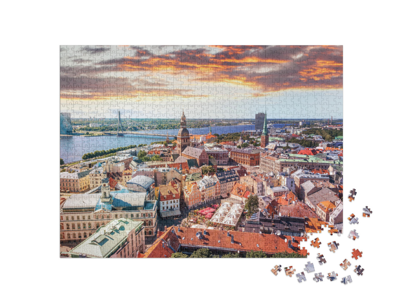 puzzle 1000 dílků „Pohled na Staré město Rigy z ptačí perspektivy“