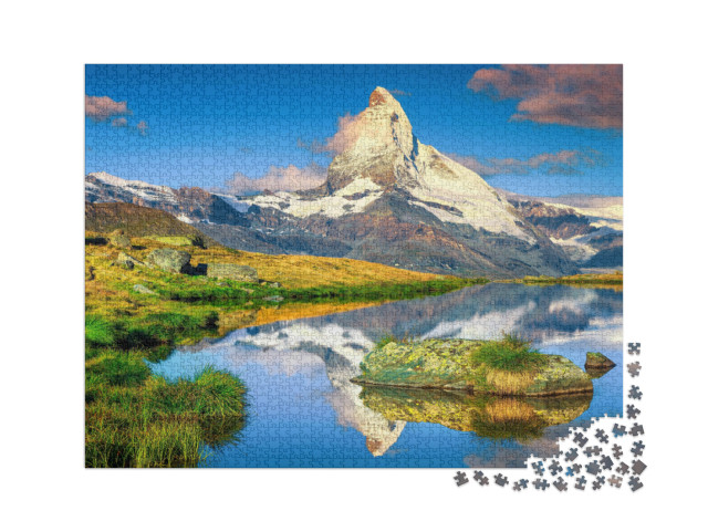 puzzle 2000 dílků „Úchvatný Matterhorn a nádherné Stellisee, Zermatt, Švýcarsko“