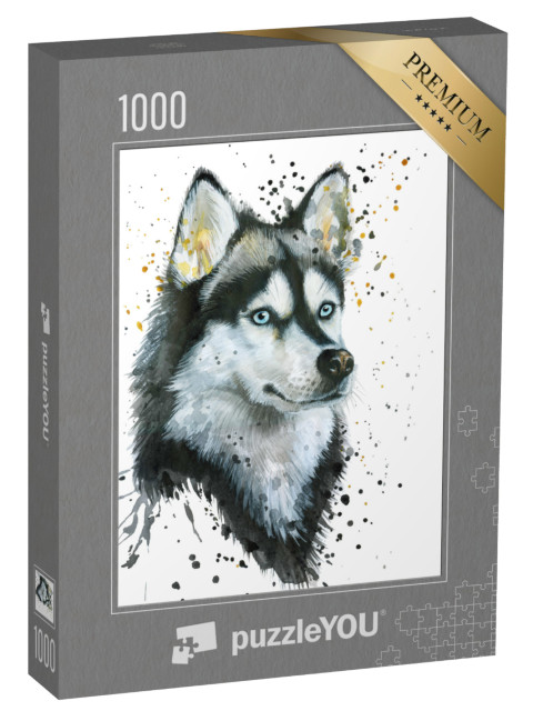 puzzle 1000 dílků „Akvarelová ilustrace huskyho“