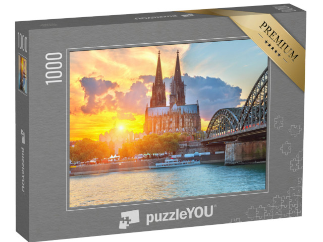 puzzle 1000 dílků „Pohled na kolínskou katedrálu při zlatém západu slunce“