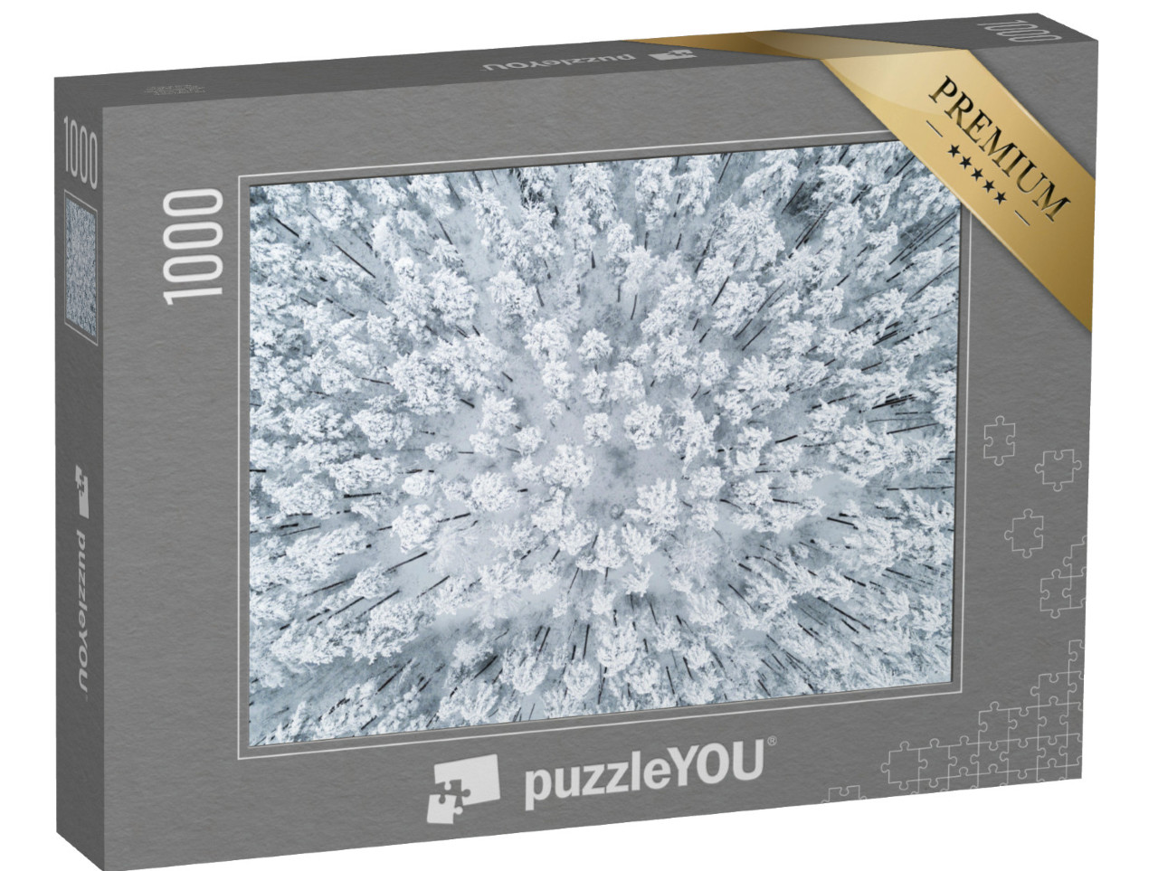 puzzle 1000 dílků „Zimní, zasněžený borový les“