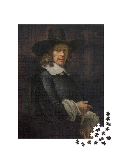 puzzle 1000 dílků „Rembrandt - Portrét gentlemana s velkým kloboukem a rukavicemi“