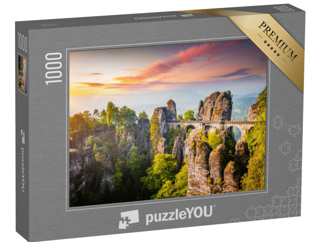 puzzle 1000 dílků „Labské pískovce ve večerním světle s mostem Bastei“