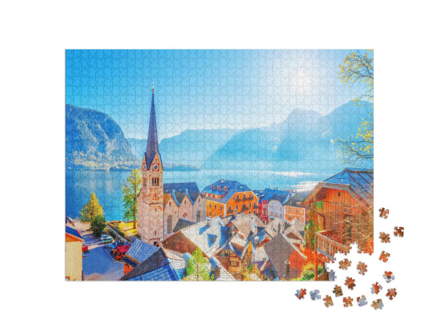 puzzle 1000 dílků „Historická vesnice Hallstadt, Rakousko“