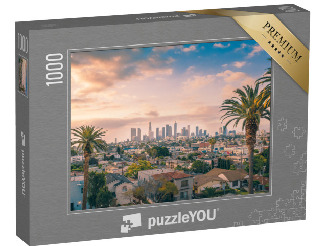 puzzle 1000 dílků „Panorama centra Los Angeles s palmami“