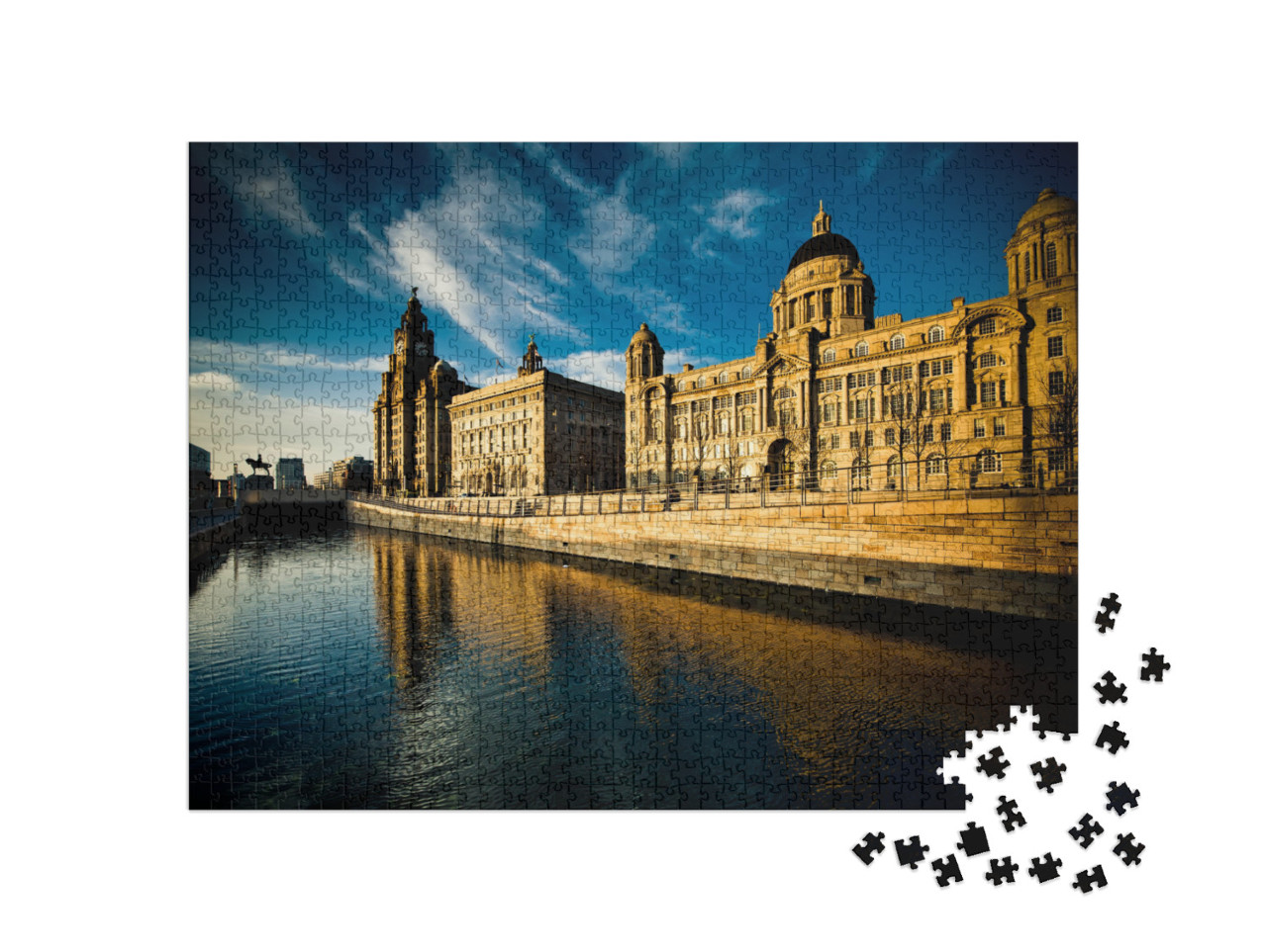 puzzle 1000 dílků „Panorama se třemi gráciemi, Liverpool“