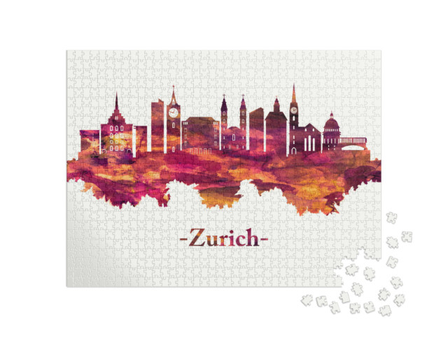 puzzle 1000 dílků „Grafika: Červené panorama města Curychu“