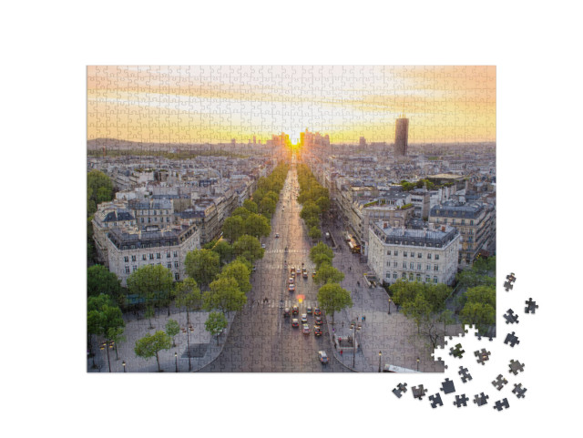 puzzle 1000 dílků „Dokonalý pohled na západ slunce na Champs Élysées, Paříž, Francie“