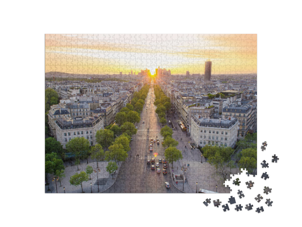 puzzle 1000 dílků „Dokonalý pohled na západ slunce na Champs Élysées, Paříž, Francie“