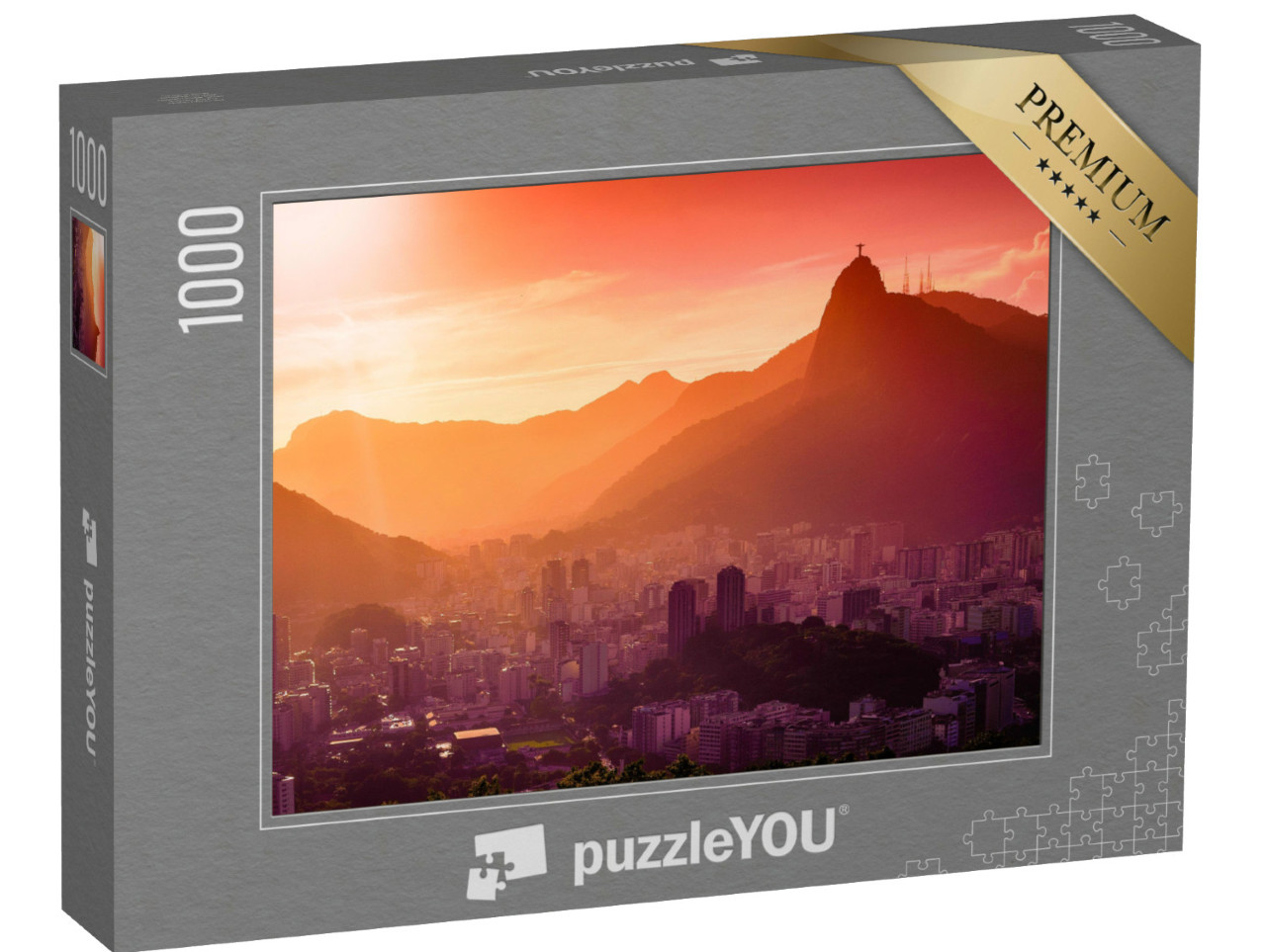 puzzle 1000 dílků „Socha Krista Vykupitele nad Rio de Janeirem v záři zapadajícího slunce“