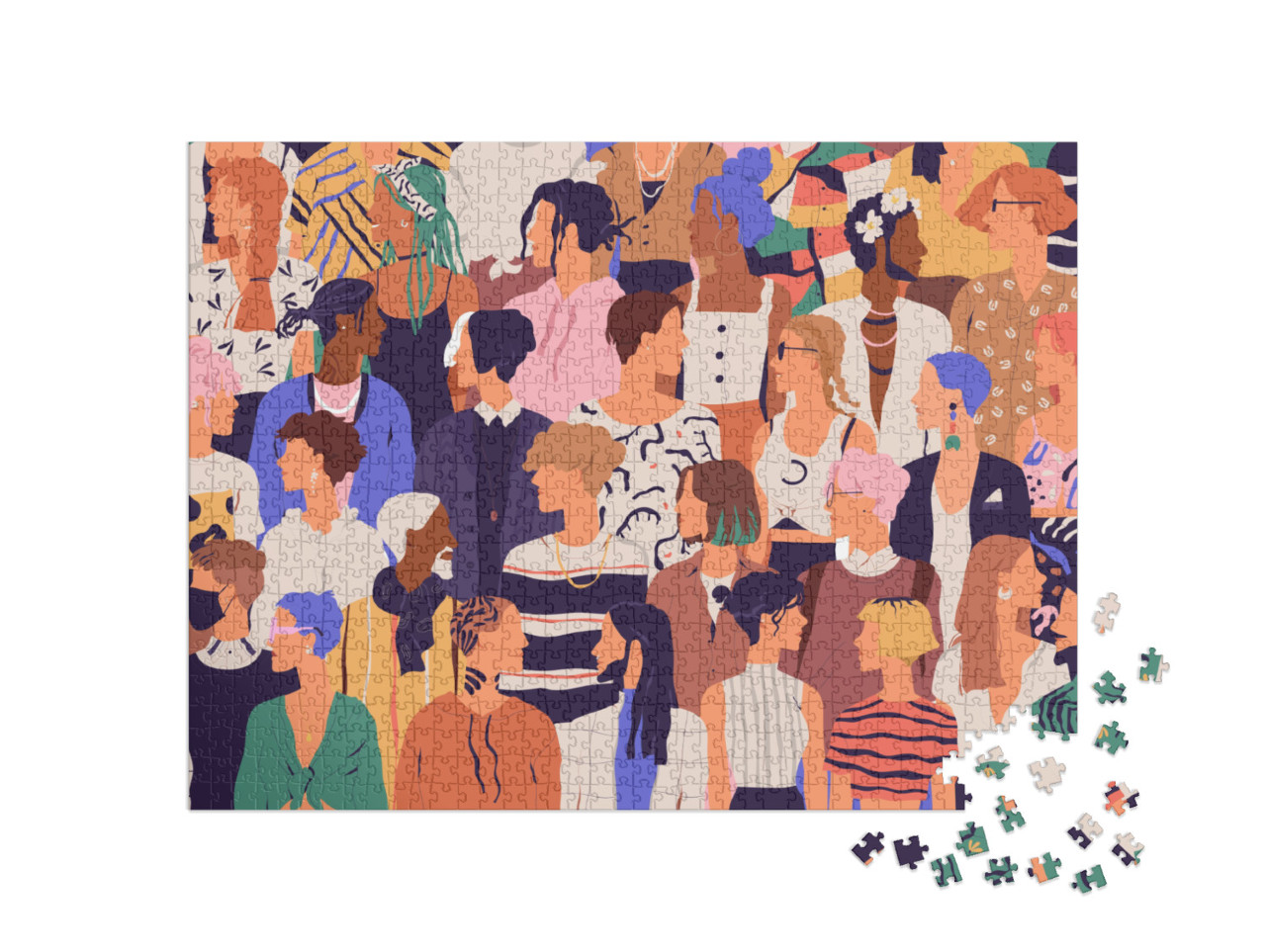 puzzle 1000 dílků „Skupina mužů a žen s módním hipsterským oblečením“