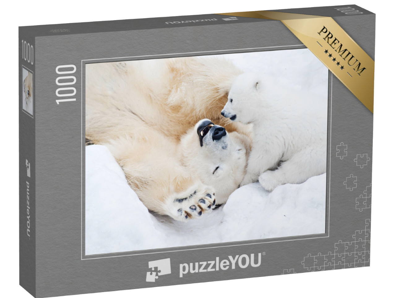 puzzle 1000 dílků „Lední medvědice si hraje na sněhu se svým mládětem“