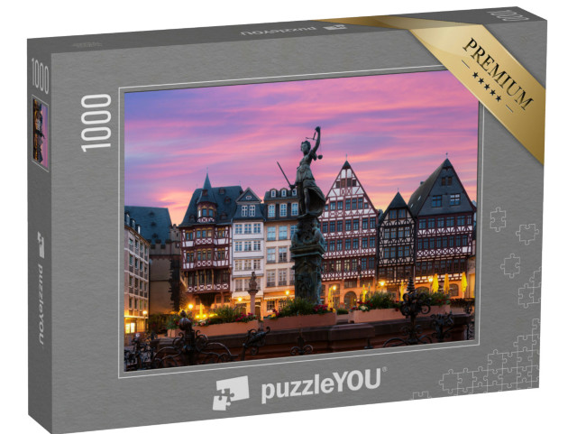 puzzle 1000 dílků „Staroměstské náměstí Römerberg se sochou Justitia ve Frankfurtu, Německo“