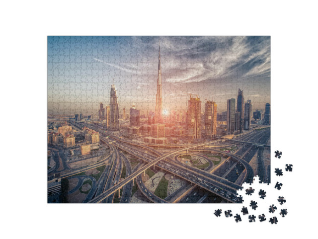 puzzle 1000 dílků „Dubajské panorama s krásným městem a dálnicí“