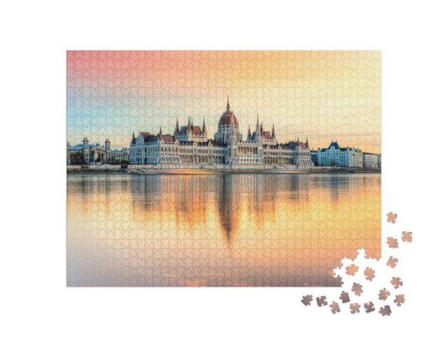 puzzle 1000 dílků „Pohled na parlament při západu slunce, Budapešť, Maďarsko“