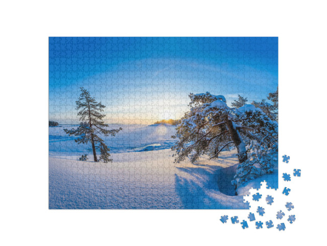 puzzle 1000 dílků „Zimní zázračná krajina při východu slunce“