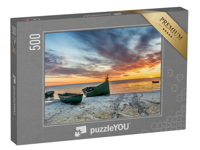 puzzle 500 dílků „Zakotvená rybářská loď na písečné pláži Baltského moře“