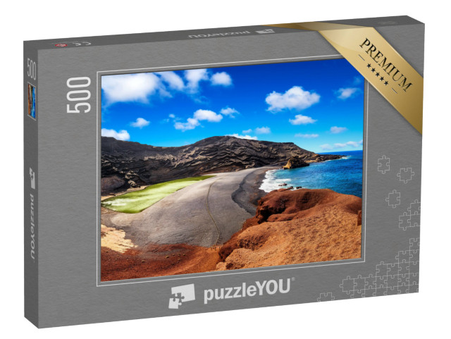 puzzle 500 dílků „Sopečný kráter se zeleným jezerem u El Golfo, ostrov Lanzarote, Španělsko“