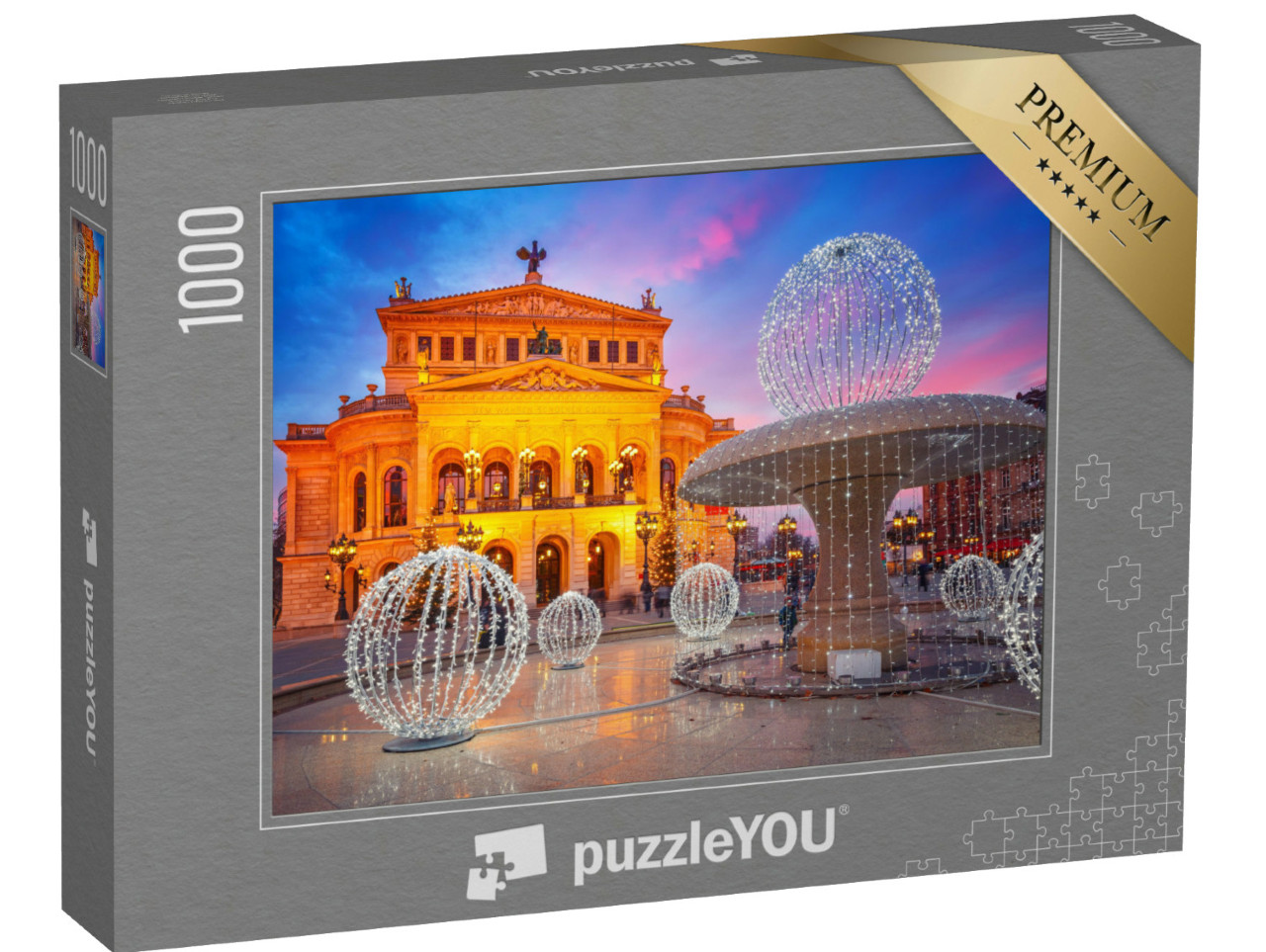 puzzle 1000 dílků „Krásně osvětlená Stará opera ve Frankfurtu nad Mohanem, Německo“