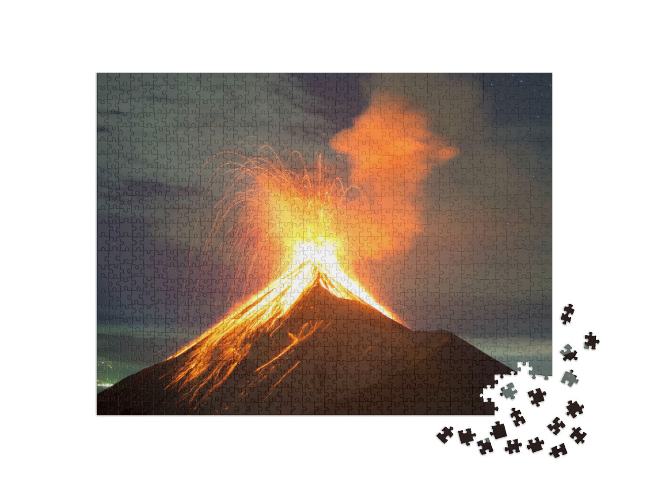 puzzle 1000 dílků „Noční erupce sopky, sopka Fuego v Antigue, Guatemala“