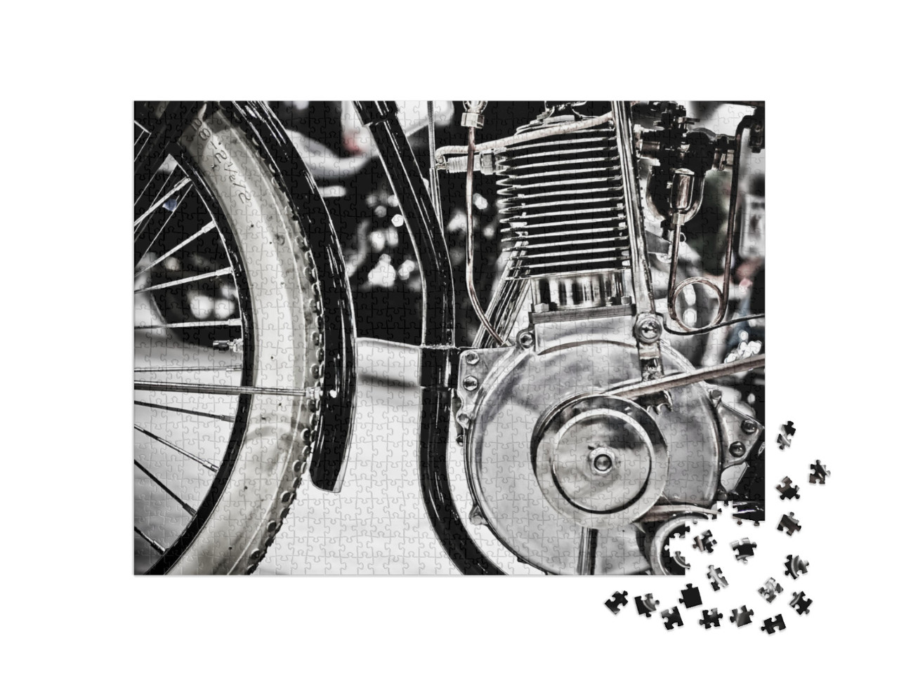 puzzle 1000 dílků „Historický motocykl, detailní pohled“