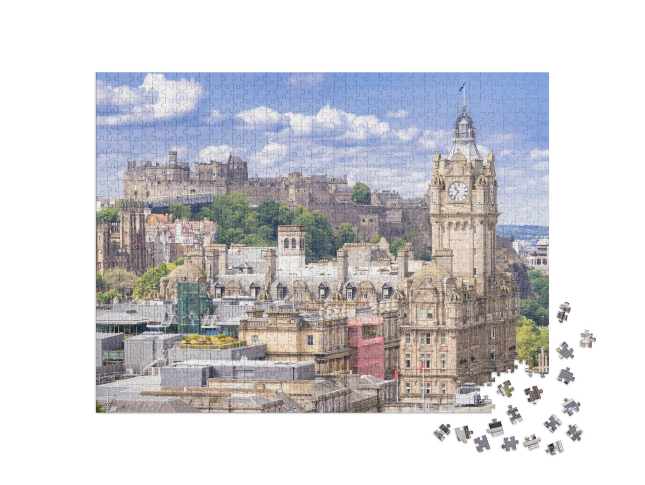 puzzle 1000 dílků „Edinburský hrad s panoramatem Calton Hill, Edinburgh, Skotsko“