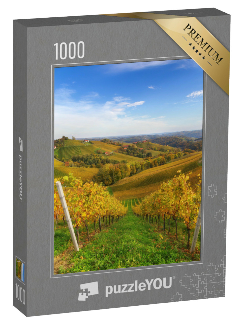 puzzle 1000 dílků „Vinice pod tmavě modrou oblohou na podzim“