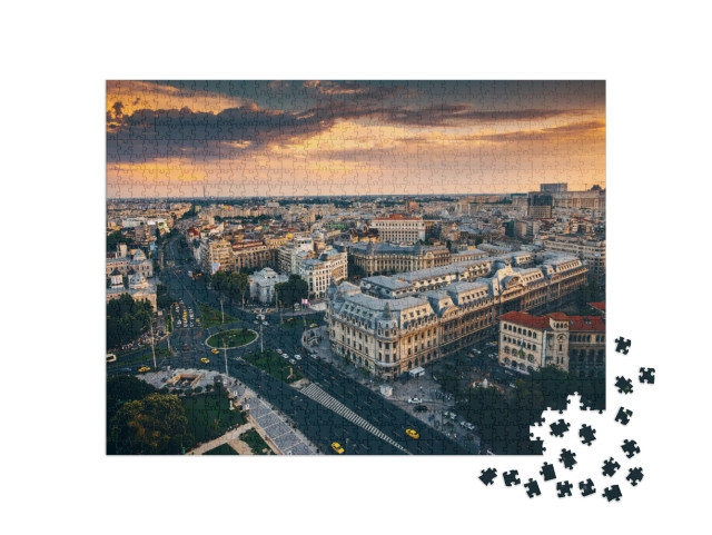 puzzle 1000 dílků „Bukurešť: Pohled shora při východu slunce“