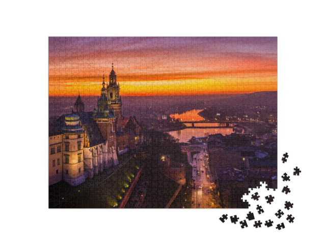 puzzle 1000 dílků „Západ slunce nad hradem Wawel, Krakov, Polsko“