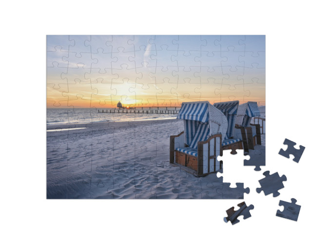 puzzle 100 dílků „Pláž v přímořském letovisku Zingst u Baltského moře“