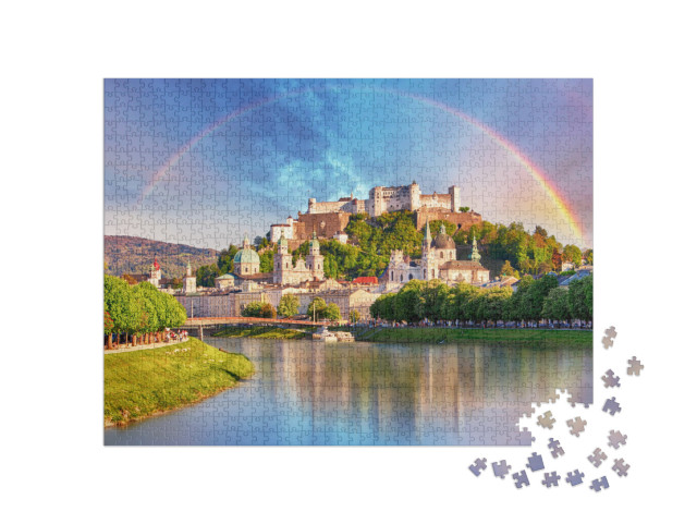 puzzle 1000 dílků „Duha nad hradem Salzburg, Rakousko“