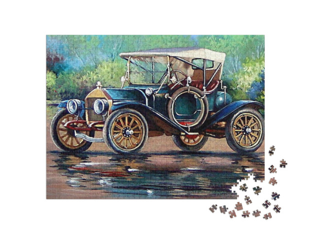 puzzle 1000 dílků „Stará auta, retro auta, olejomalby“