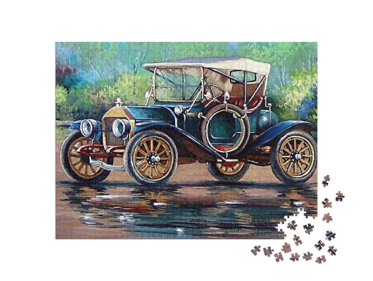 puzzle 1000 dílků „Stará auta, retro auta, olejomalby“