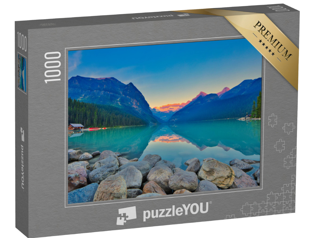 puzzle 1000 dílků „Panoramatický výhled na světoznámé jezero Louise až k ledovci Victoria Glacier“