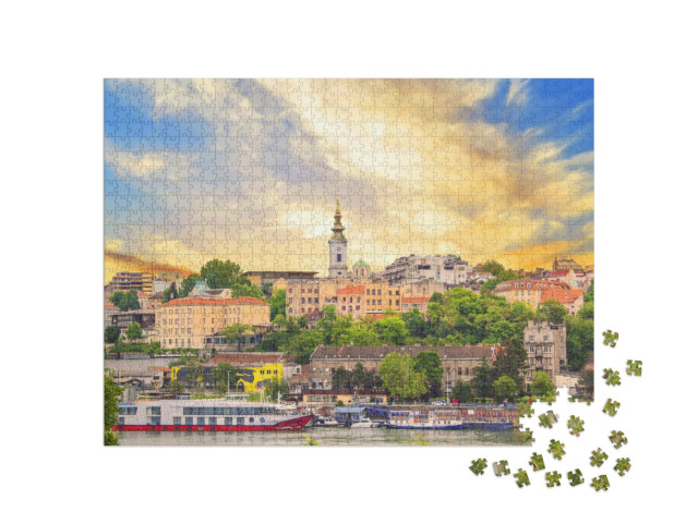 puzzle 1000 dílků „Krásný výhled na historické centrum Bělehradu na břehu řeky Sávy, Srbsko“