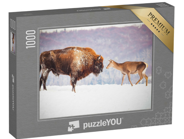 puzzle 1000 dílků „Zubr a jelen v zimě“